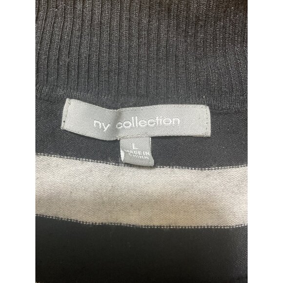 Striped Black & Gray Cowl Neck Sweater By NY Collection Size L Women - Picture 5 of 6